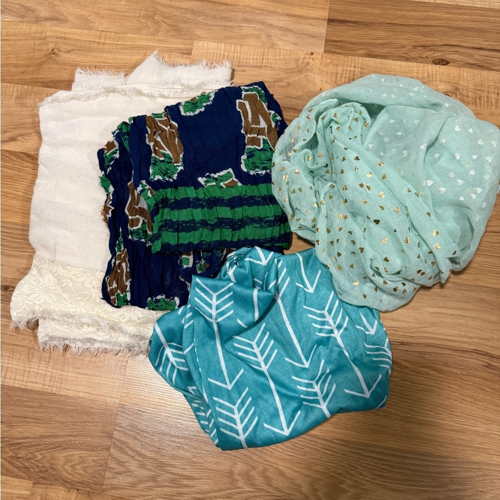Elegant Women's Scarf Collection - Teal, Cream, and Green